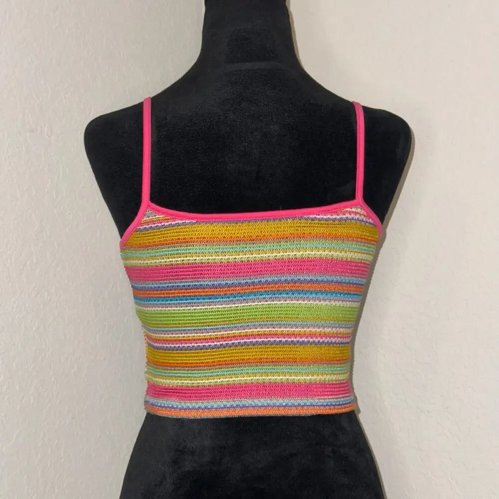 Shein Rainbow Knit Cropped Tank Top Women's Size XS Boho Summer Preppy - Picture 3 of 7